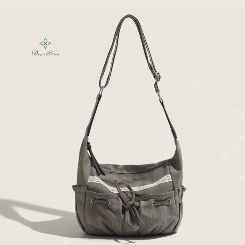 Cute Sweet Girl Bow Canvas Crossbody Bag Women Vintage Casual Shoulder Bags Ladies Retro Messenger Bag Showy Handbag Chic Purses 250624