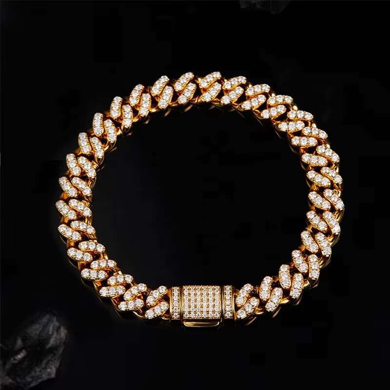 Unisex 925 Silver 8mm Moissanite Inlaid Hip-Hop Cuban Style Bracelets Bangles Fashionable Accessories for Men and Women