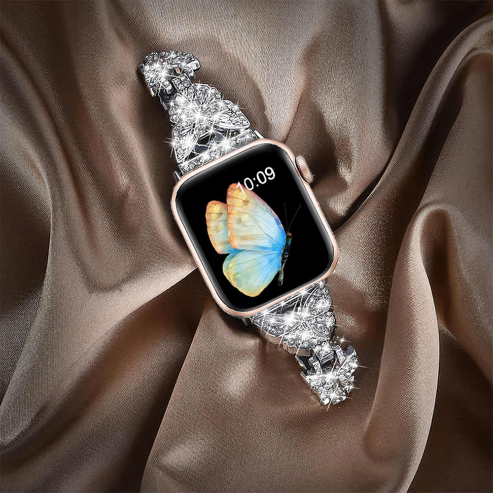 Luxury High-End New Arrival Small Butterfly Metal Diamond-Inlaid Watch Strap for All Series of Apple iWatch 1-10