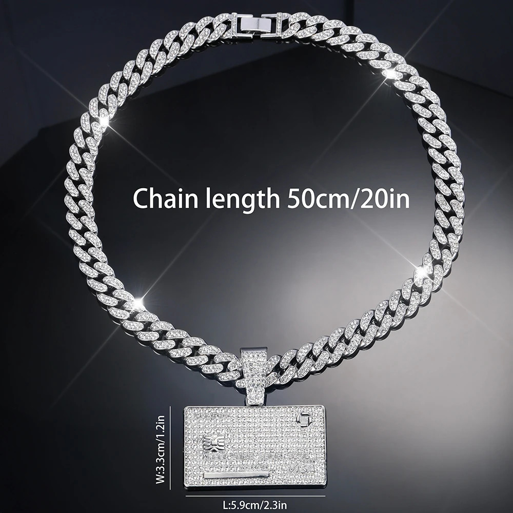 Mans Credit Card Pendant With Zircon Miami Cuban Chain HipHop Iced Out Bling Necklaces Fashion Jewelry from USA 250609