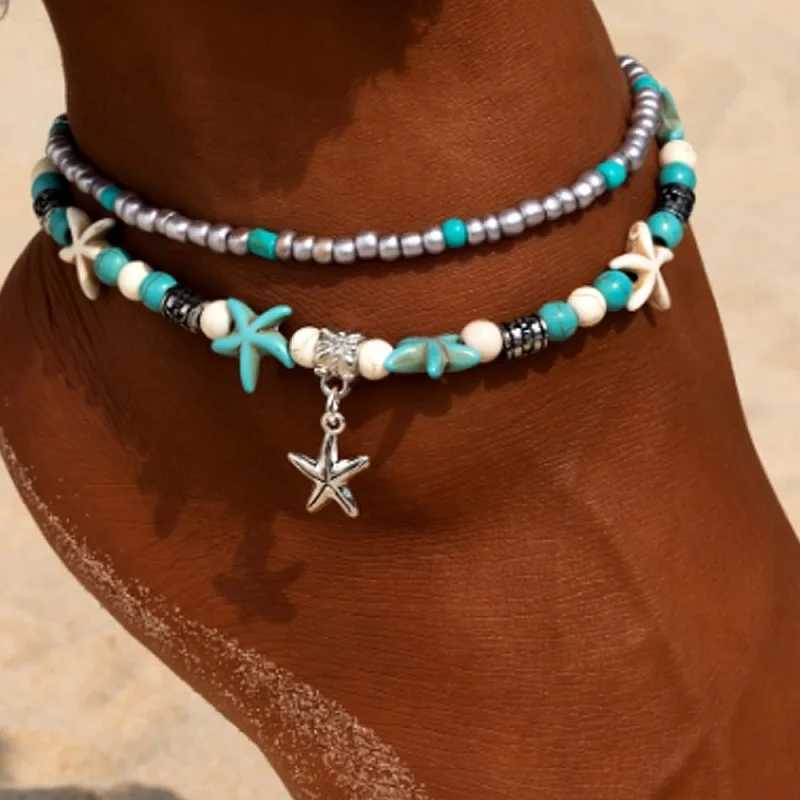 Beach Boho Wave Sea Star Dolphin Turquoise Bead Turtle Foot Chain Anklet For Women Jewelry V250624