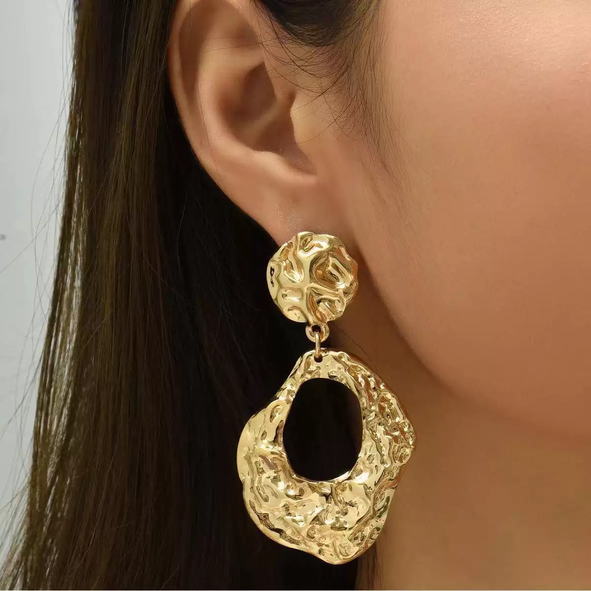 Explosion pleated metal earrings simple irregular personality exaggerated metal texture large earrings