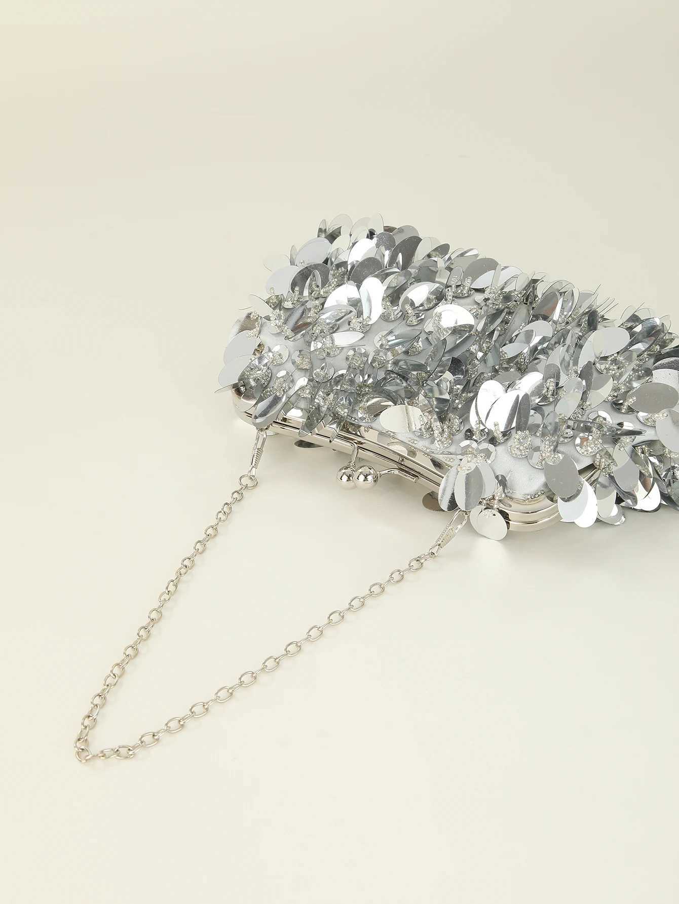 Handmade Solid Sequin Crossbody Clutch Evening Bag for Wedding and Party M250625