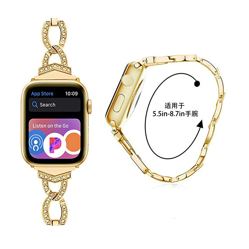 Luxury Premium Unique Designer Rhinestone Bling Stainless Steel iWatch Band Fashion Elegant Metal Strap for iWatch Series 1-8 High-End Accessory