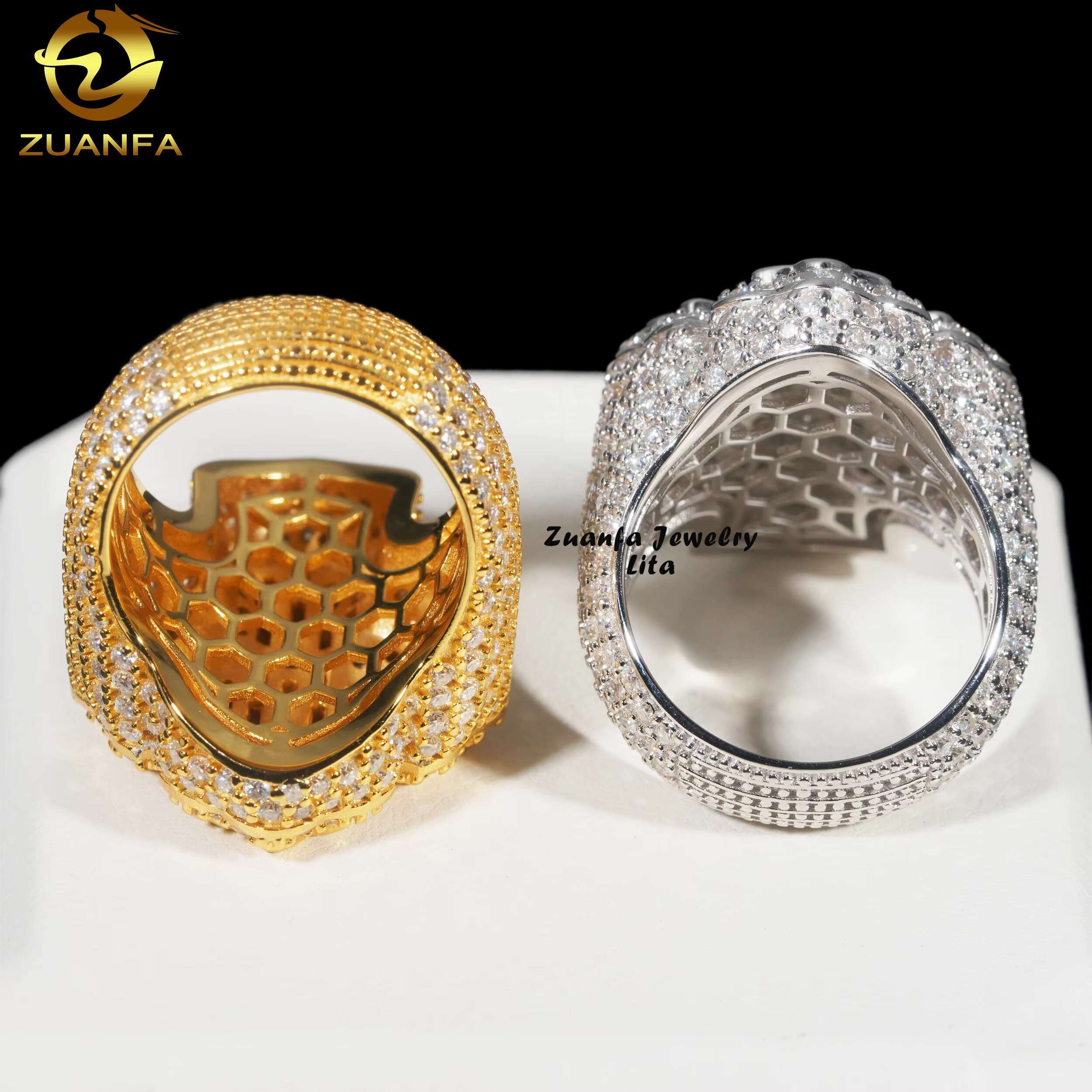 Wholesale Price Top Quality Iced Out Jewelry 925 Sterling Silver Mens Hip Hop Moissanite Cross Ring