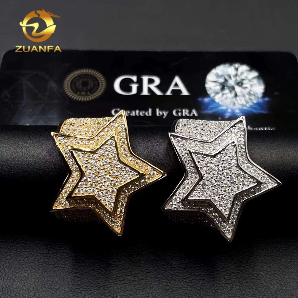 New Stocks Pass Diamond Tester 925 Silver Fine Jewelry Hip Hop Diamond Moissanite Rings Iced Out Star Men Ring