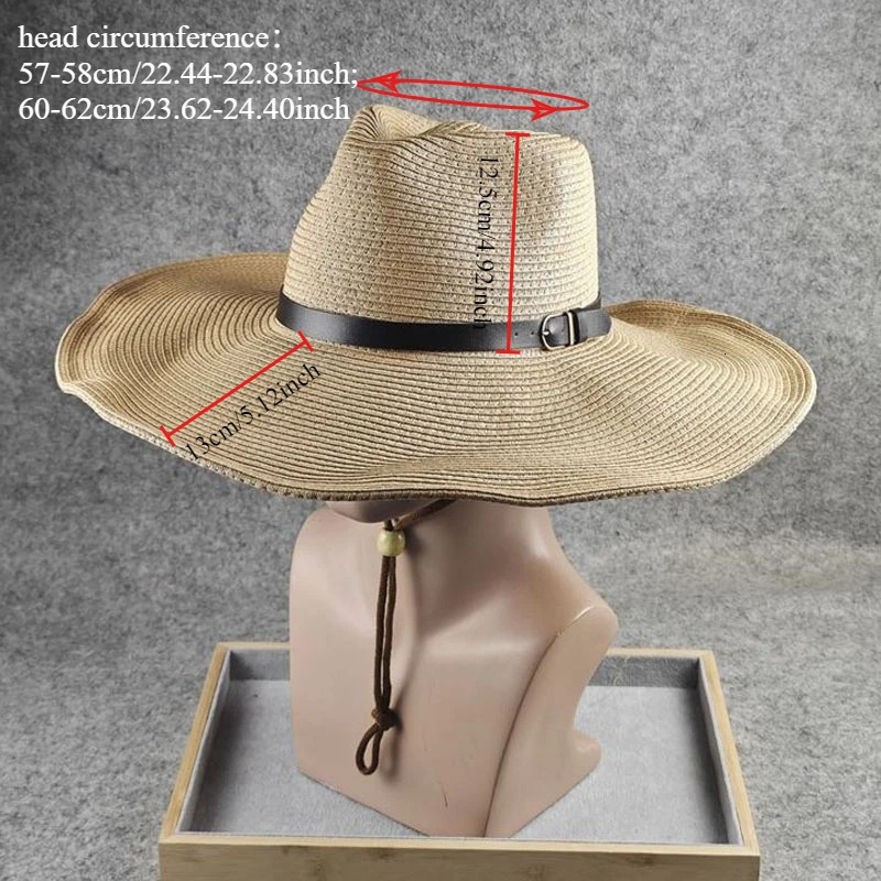 Big Size Foldable Jazz Straw Hat for Men Big Brim Summer Sun Protection Hat Tourist Travel Beach Hat for Woman 58cm 60cm 62cm 250624