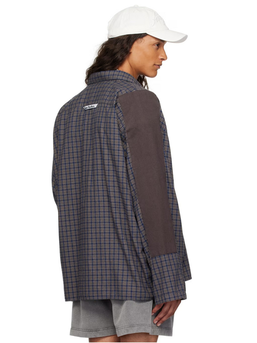 Harajuku Patch Contrast Color Checkered Shirts for Men and Women Turn-down Collar Oversized Casual Long Sleeve Fall Plaid Shirt