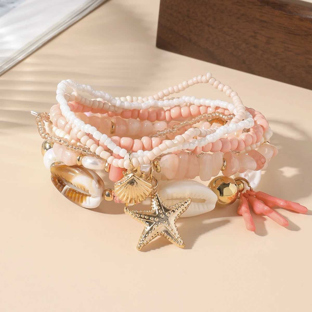 Bohen Style Handmade Beaded Wens Bracelet R Bead Starfish Bracelet Shell Coral Fashionable Ocean Bracelet 6 Pieces X250625