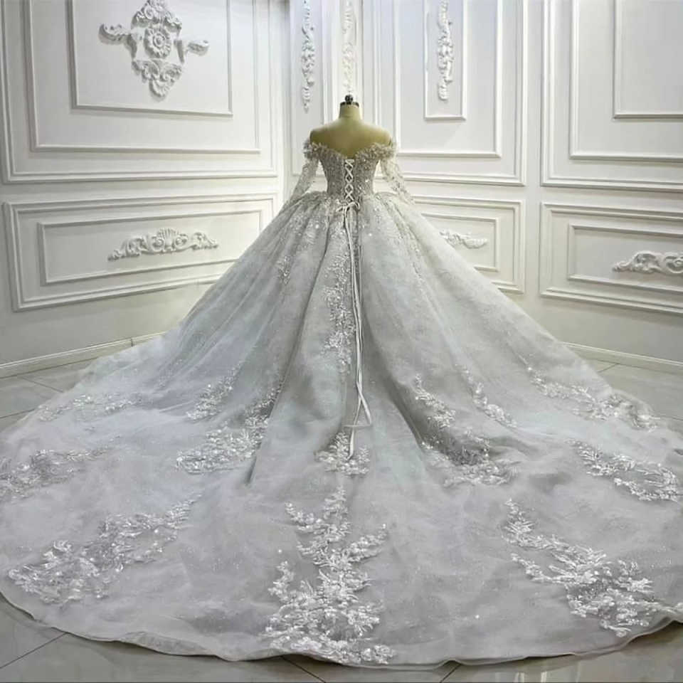 Luxury Full Beading Lace Long Sleeves Wedding Dresses Sequined High Neck Bridal Gowns Custom Made Glitter Vestido de novia