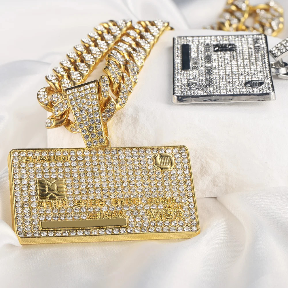 Mans Credit Card Pendant With Zircon Miami Cuban Chain HipHop Iced Out Bling Necklaces Fashion Jewelry from USA 250609