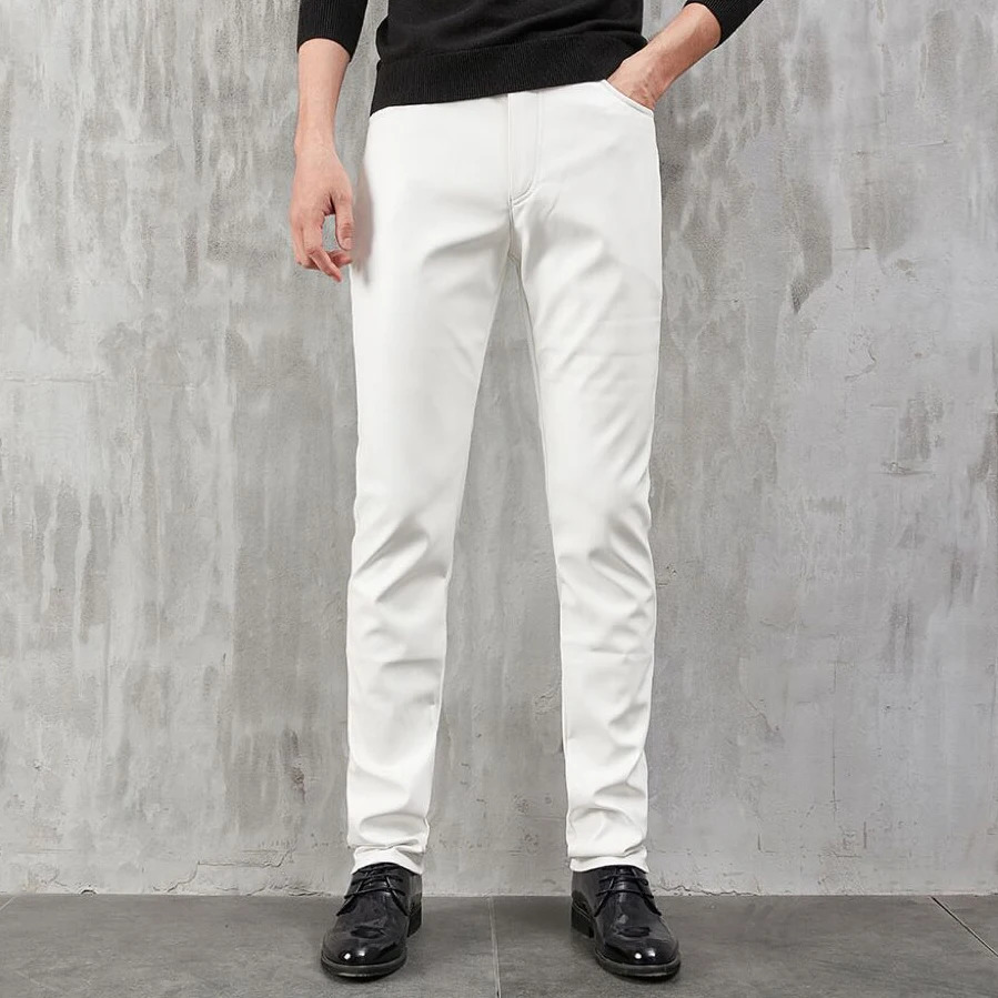 Mens Leather Pants Skinny Fit Stretch Fashion PU Trousers Nightclub Party Dance Thin 250614