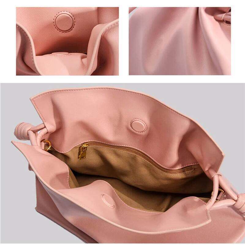 Genuine Leather Dumpling New Drawstring Brand Women Designer Pleated Cowhide Solid Color Shoulder Green Messenger Bag