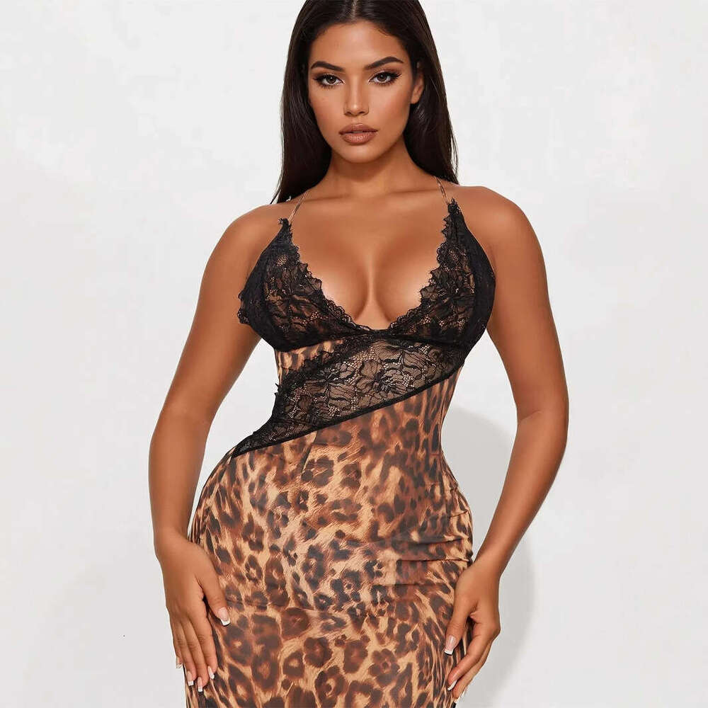 Summer New Sexy Slim Fit Lace Sheer Strap Waist-Cinching Bodycon Dress B5