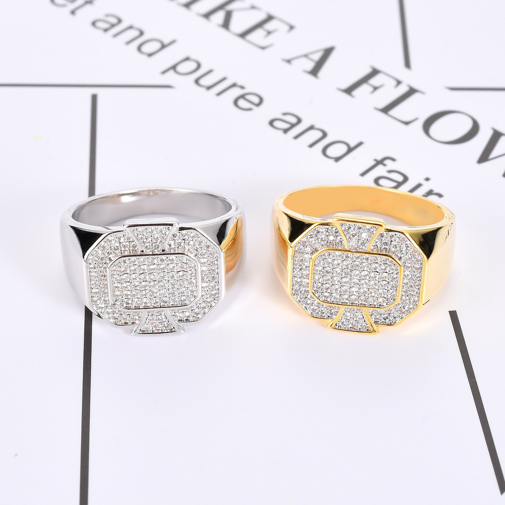 New Hip Hop Engagement Ring Luxury Moissanite Geometric Diamond Studded Fashion Ring Passes the diamond tester