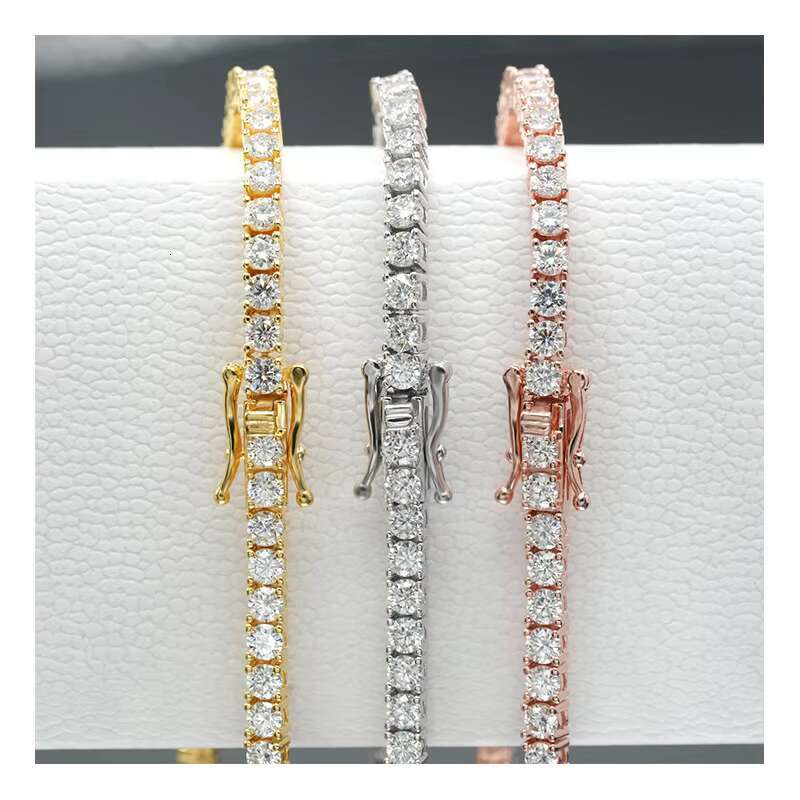 Luxury Hip Hop S925 Silver Moissanite Single Row Tennis Chain Bracelet 3mm for Men and Women