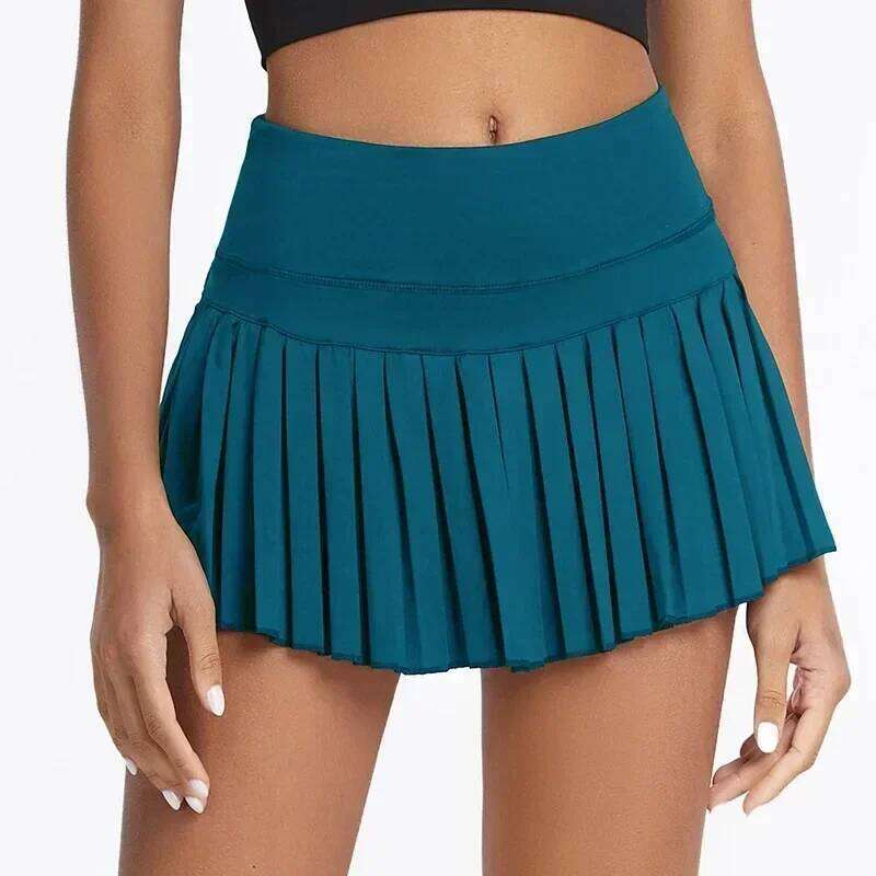 High waist pockets anti-slip quick dry stretch sports pleated trousers running fiess tennis badminton dance skirt