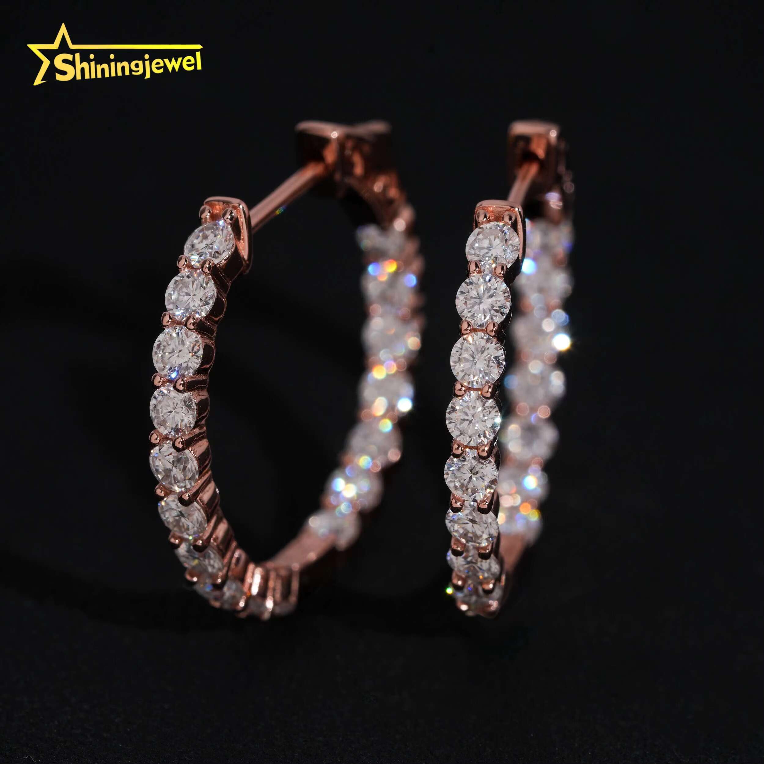 Hip Hop Jewelry 925 Sterling Silver Gold Plated VVS Moissanite Earrings GRA Certificated Women Iced Out Diamond Hoop Earrings