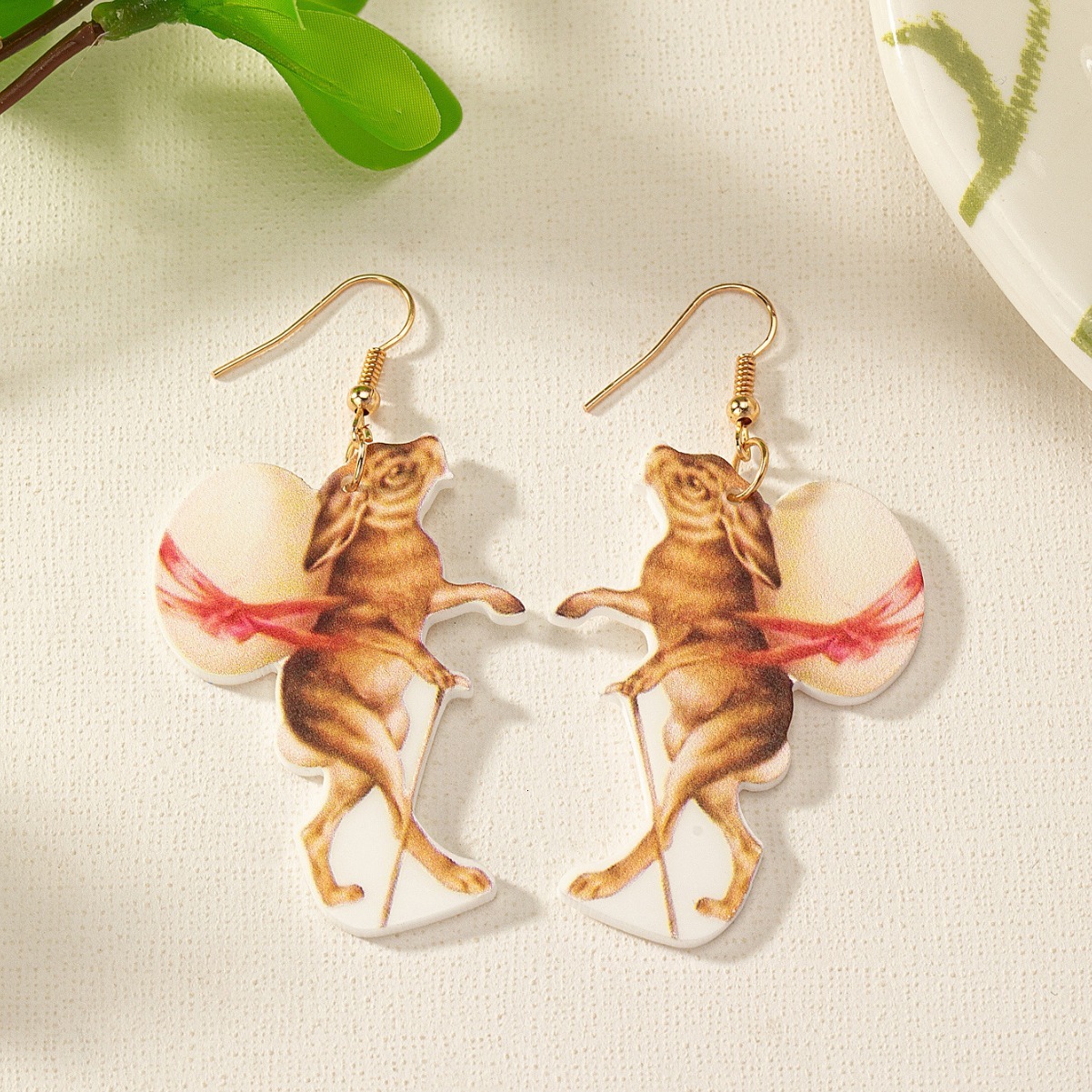 1 Pair of Rabbit Carrying Egg Earrings Single-Sided Printed Acrylic Material