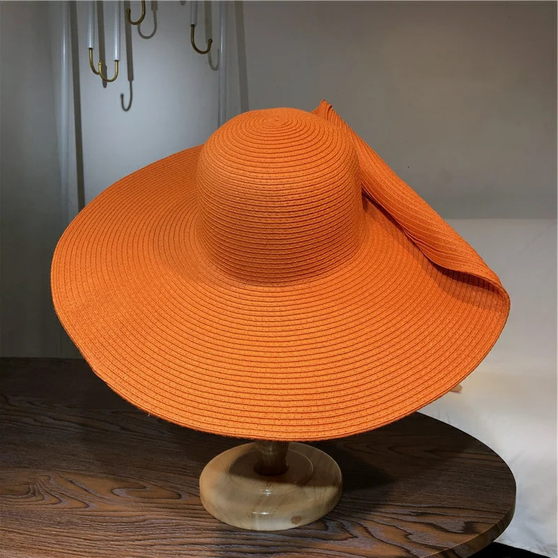 Orange straw hat 25cm super big brim hat Retail sun hat Ultra thin breathable summer sun hat straw hat Travel men and women 250624
