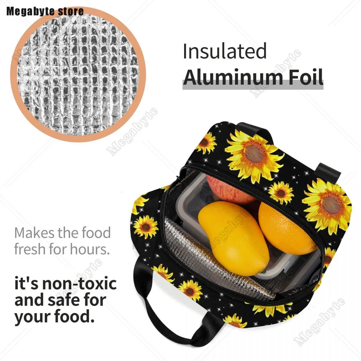 Sunflower With The Light Of Stars Insulated Lunch Tote Bag for Women Floral Cooler Thermal Food Lunch Box Kids School Children 250624