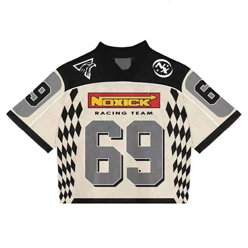 2025 Trendy New Summer Men's V-neck Patchwork Jersey American Style Short Sleeve