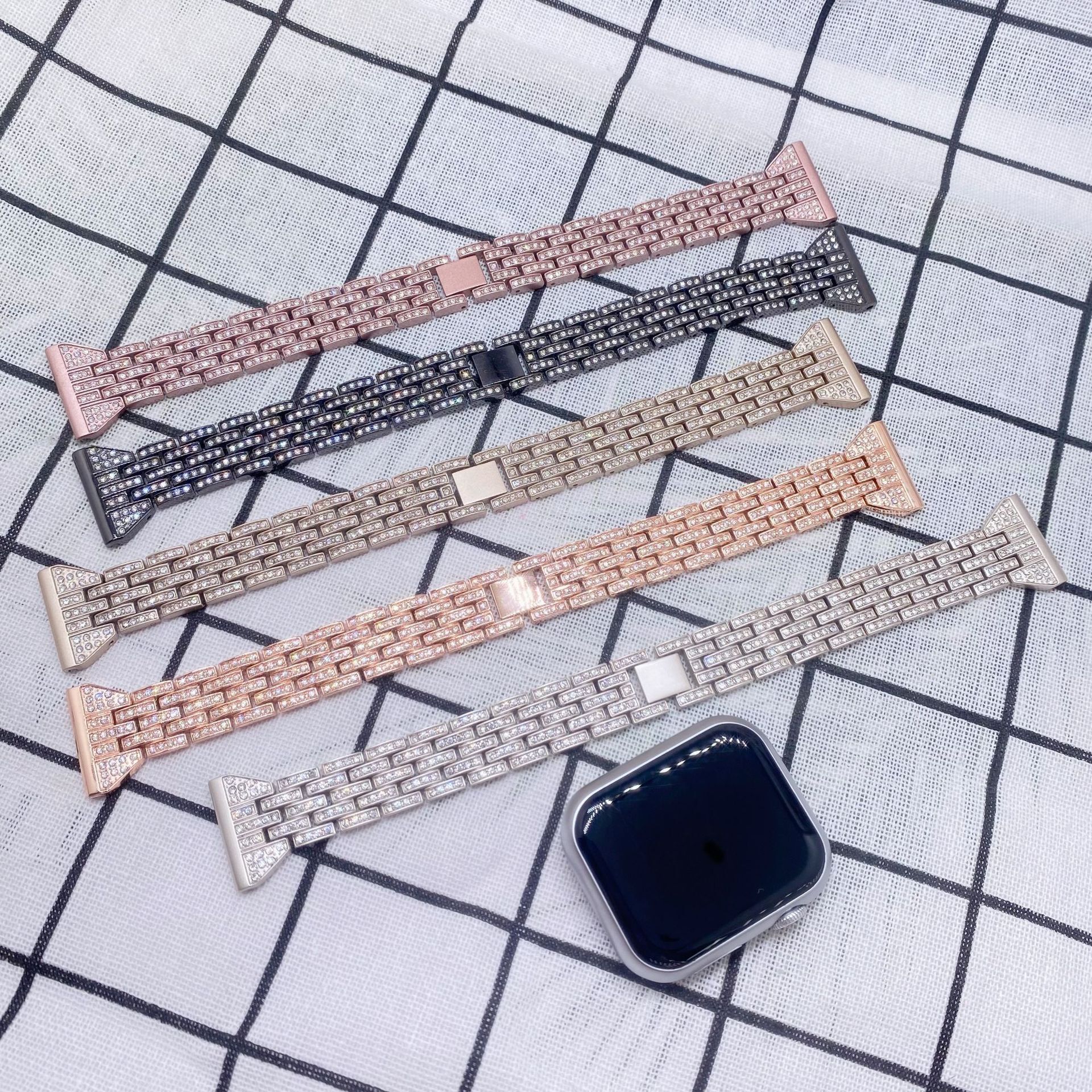 Luxury Premium Metal Five-Bead Slim Waist iWatch Band High - Quality Strap for Apple Watch Series1-10