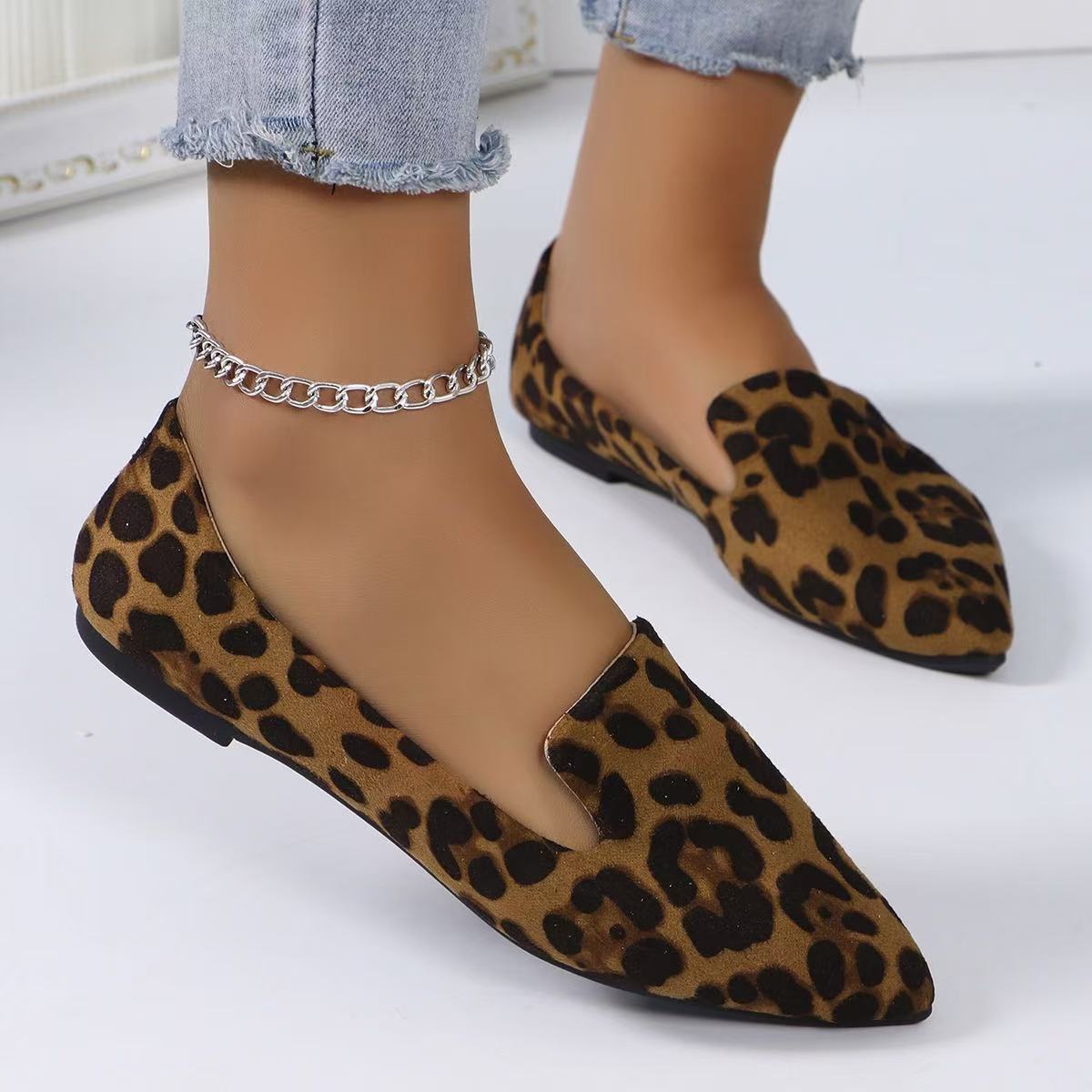 Sandals Women's Summer Fashion Pointed Toe Leopard Print Casual Breathable Slip-on Flat Outdoor Women Shoes 230404