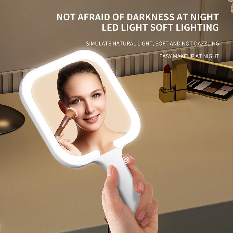 Intelligent Touch Control Three-colour LED Light Handheld Makeup Mirror Portable High Definition Cosmetic Mirror Type-c Charging 250625