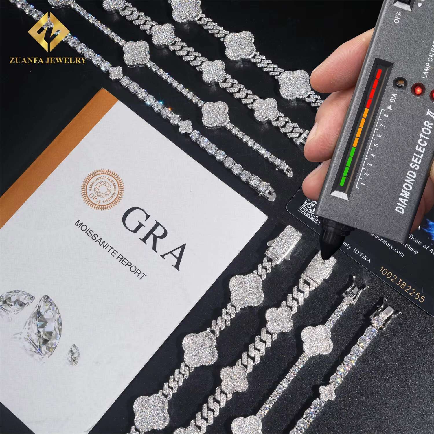 4 Options Four Leaf Clover Vintage Cuban Chain Women Jewelry Iced Out 925 Silver VVS Moissanite Diamond Tennis Bracelet Necklace