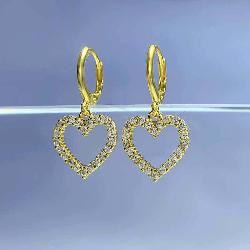 Choucong Ins Top Sell Sweet Cut Dangle Earrings Luxury Jewelry Pure 100% S925 Sterling Silver Pave White Moissanite Diamond Party Women Lover Heart Cl