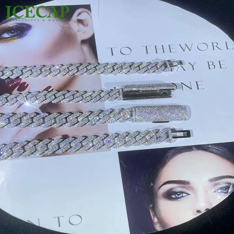 Hiphop Jewelry Moissanite Chain 10mm 12mm 2rows 925 Sterling Silver Pass Diamond Tester Cuban Link Chain Necklace for Men Gift