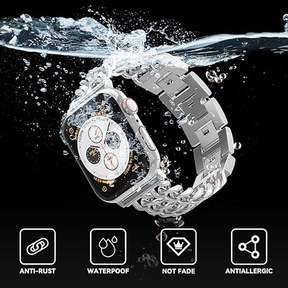 Luxury Double Row Denim Chain iWatch Strap Premium Fashion Light Luxury Band for iWatch Series 1-10