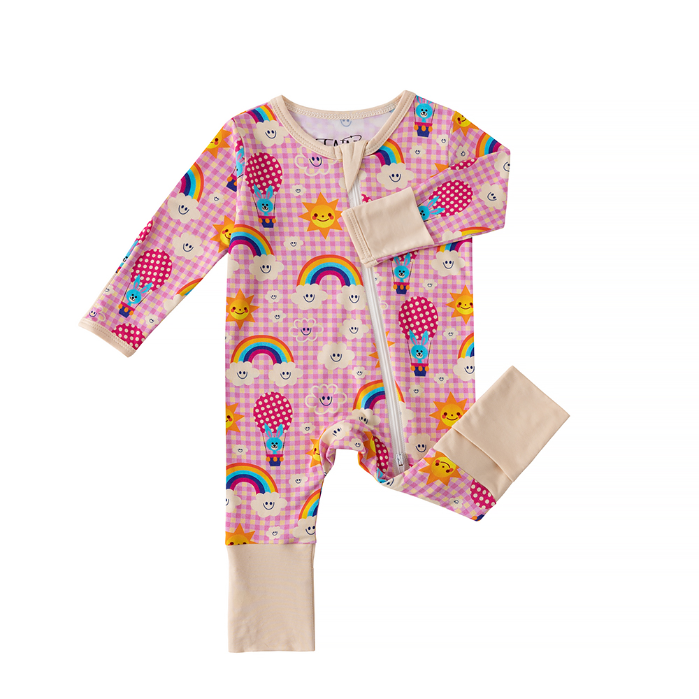 Unisex Custom Printed Two-Way Zipper Infants Pajamas Long Sleeve Bamboo Baby Rompers Bamboo Soft Fabric