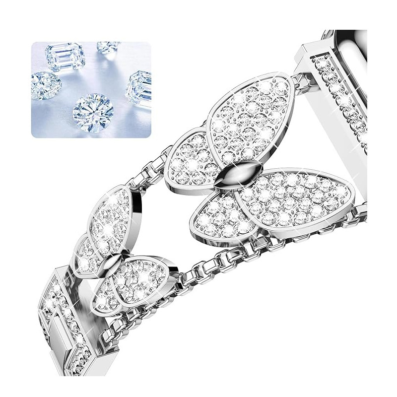 Luxury High End Metal Butterfly Diamond Inlaid Straps for All Series of Apple iWatch 10-1