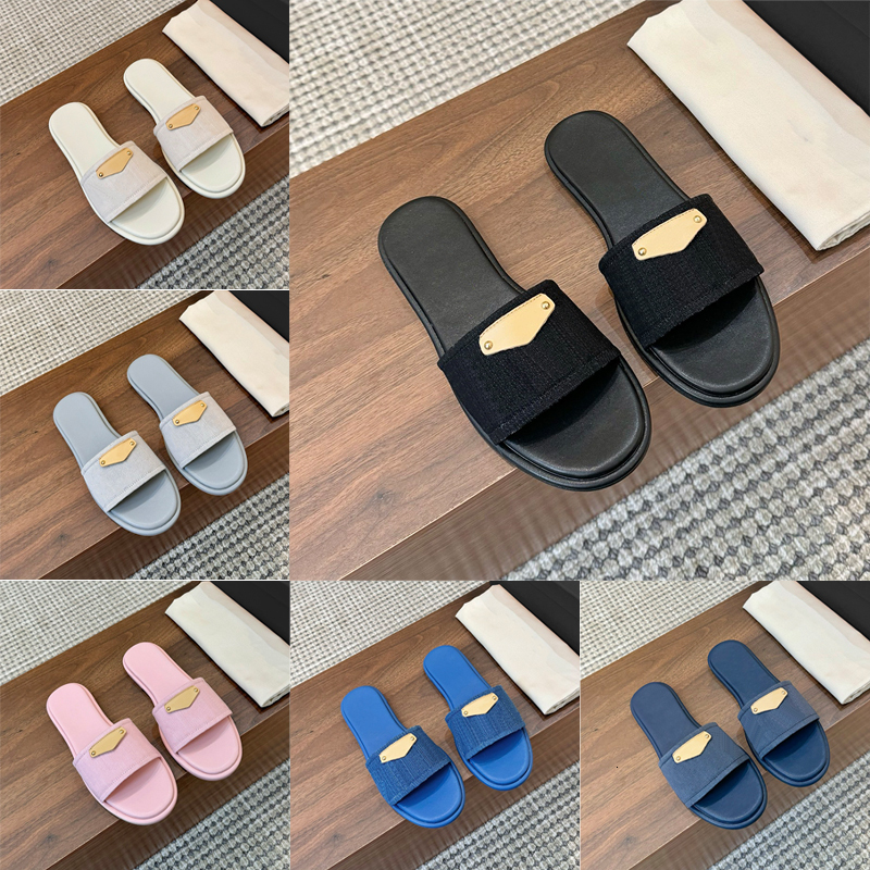 Designer Lily Flat Sandals Big Size Women Sandal Slipper Beach Slides Grey Blue Pink Denim Sandale 864