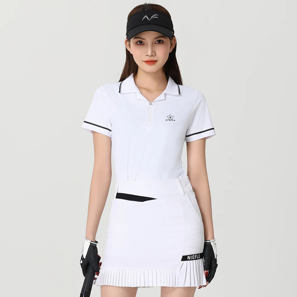 Korean Version golf Clothing Womens Short Sleeved Summer Quick Drying Breathable Slim fit Sports suit Skirt 250625
