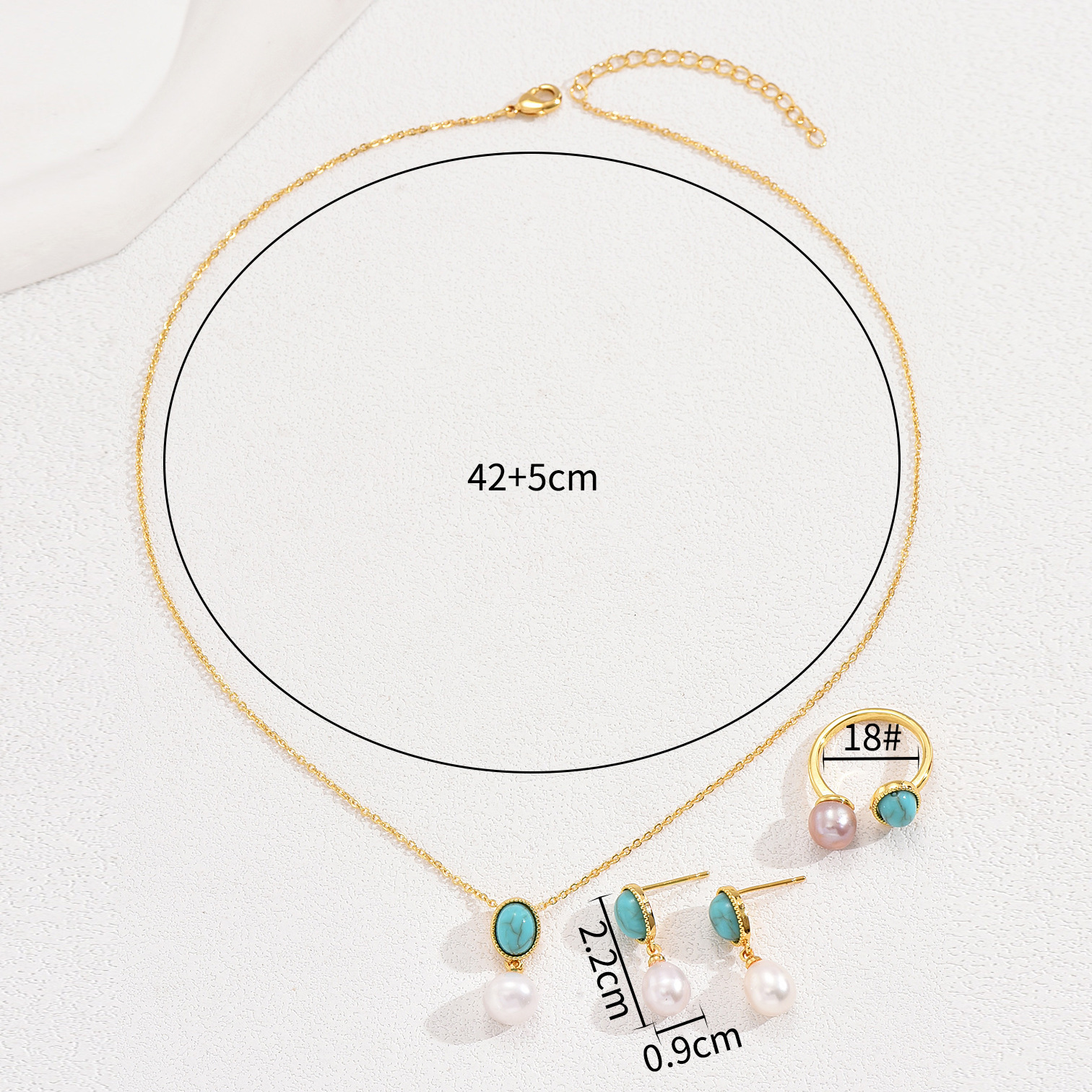 Minimalist Artistic Style Necklace Set Inlaid Pearl Stud Earrings Ring Jewelry