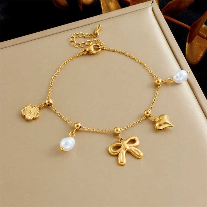 DIEYURO 316L Stainless Steel Knot Flower Pearl Bracelet For Women New Trend Fashion Hand Chain Jewelry Gift X250625