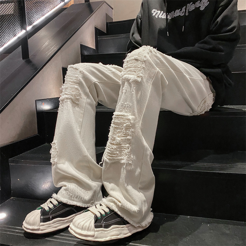 Fashionable street style designer men's ripped jeans fashion brand High street straight loose suitable for multi-functional cool long pants