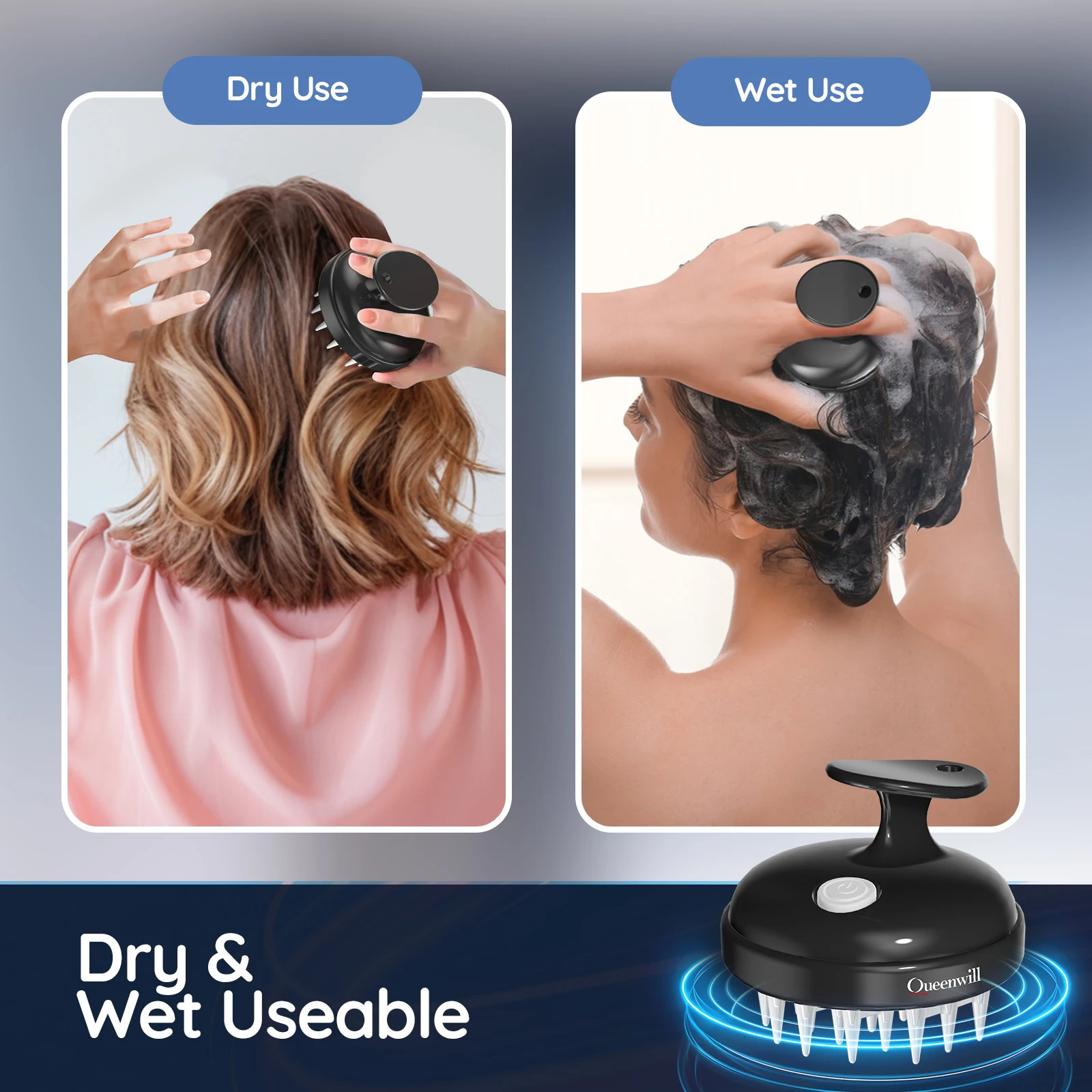 Electric handheld head massager Wireless Scalp cleaning massage silicone 2 modes vibration shampooing comb for Hair Growth BLack 250625