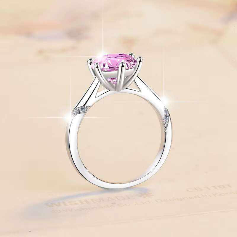 Fine Jewelry Classic Solitaire Engagement Ring 3Ct Pink Diamond 925 Sterling Silver 3CT pink Moissanite Ring for Woman Ladies