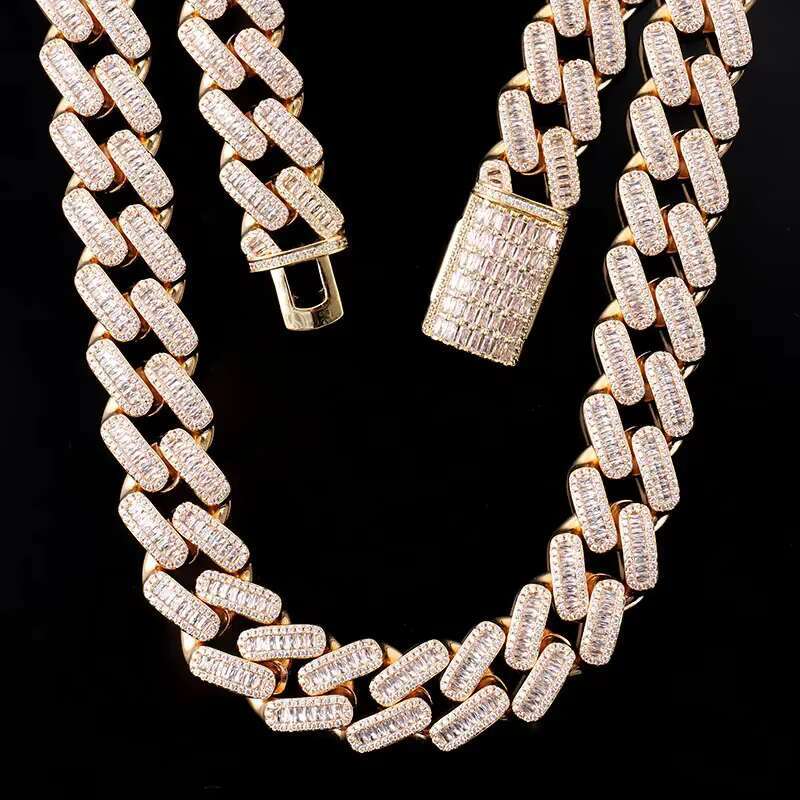 Cuban Chain Trendy Style Hip Hop baguette Moissanite Fashion Jewelry Body Metal Key Necklace Chain for Men Cuban Link Chains