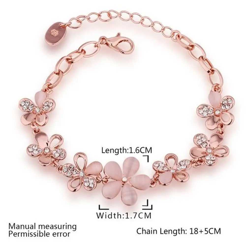 Charming 18K Rose Gold Plated Wen Cats Eye Opal Flower Chain Bracelet Gift For Wen Girl X250625