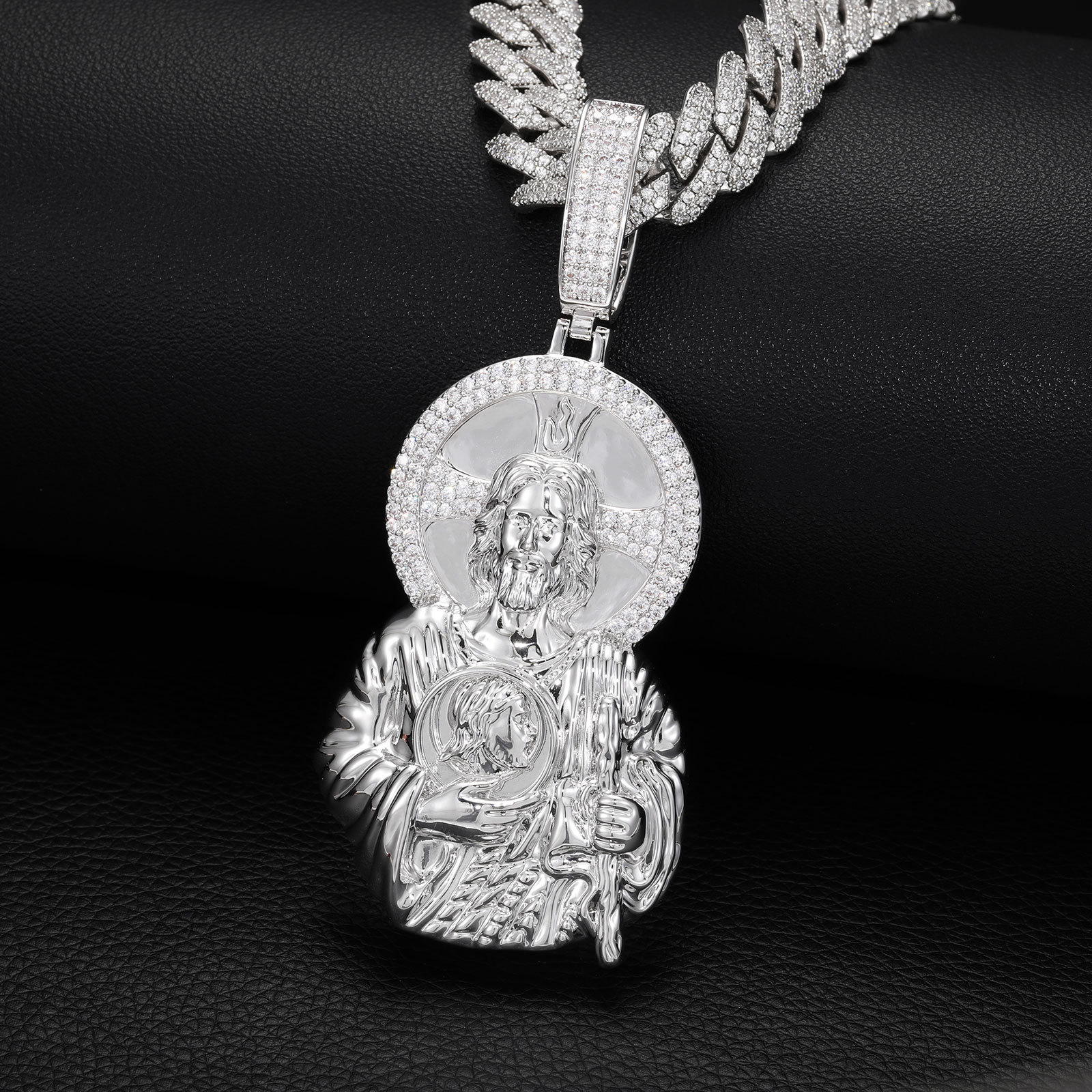 Vintage Portrait Pendant Necklace 5A Zircon 18k Real Gold Plated Hip Hop Jewelry