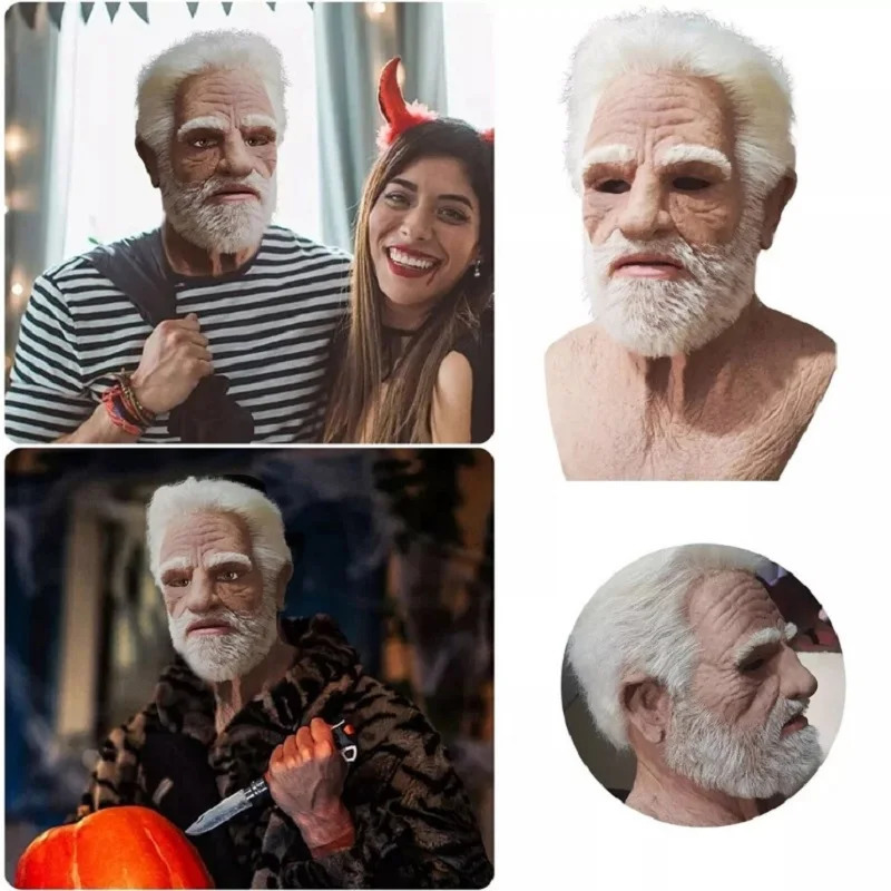 Mr White Mask Halloween Old Bald Man Wig Real Cosplay Props Pography Accessories 250625