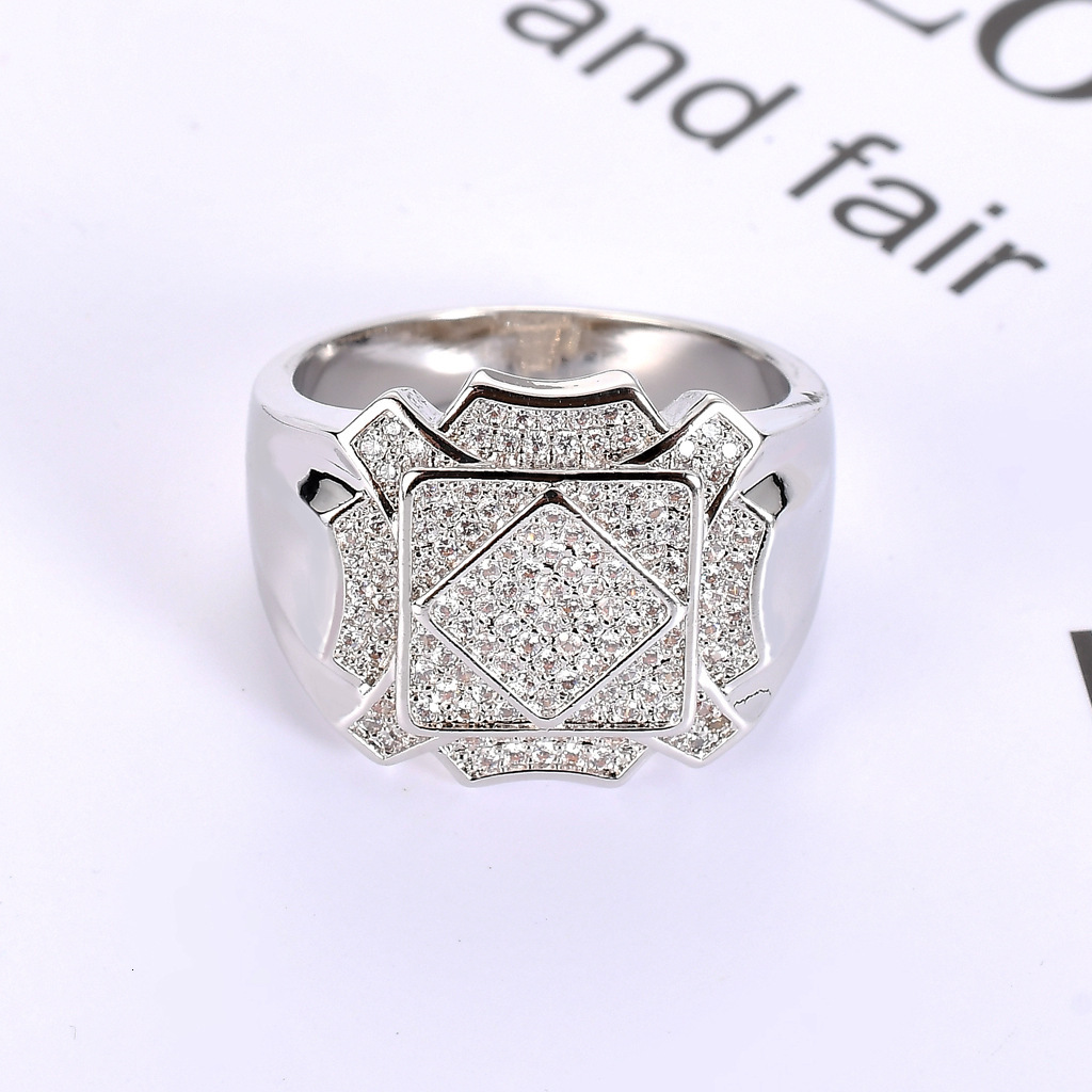 Hip Hop VVS High End Moissanite Geometric Ring Diamond Studded Fashion Accessory gold filled jewelry Passes the diamond tester