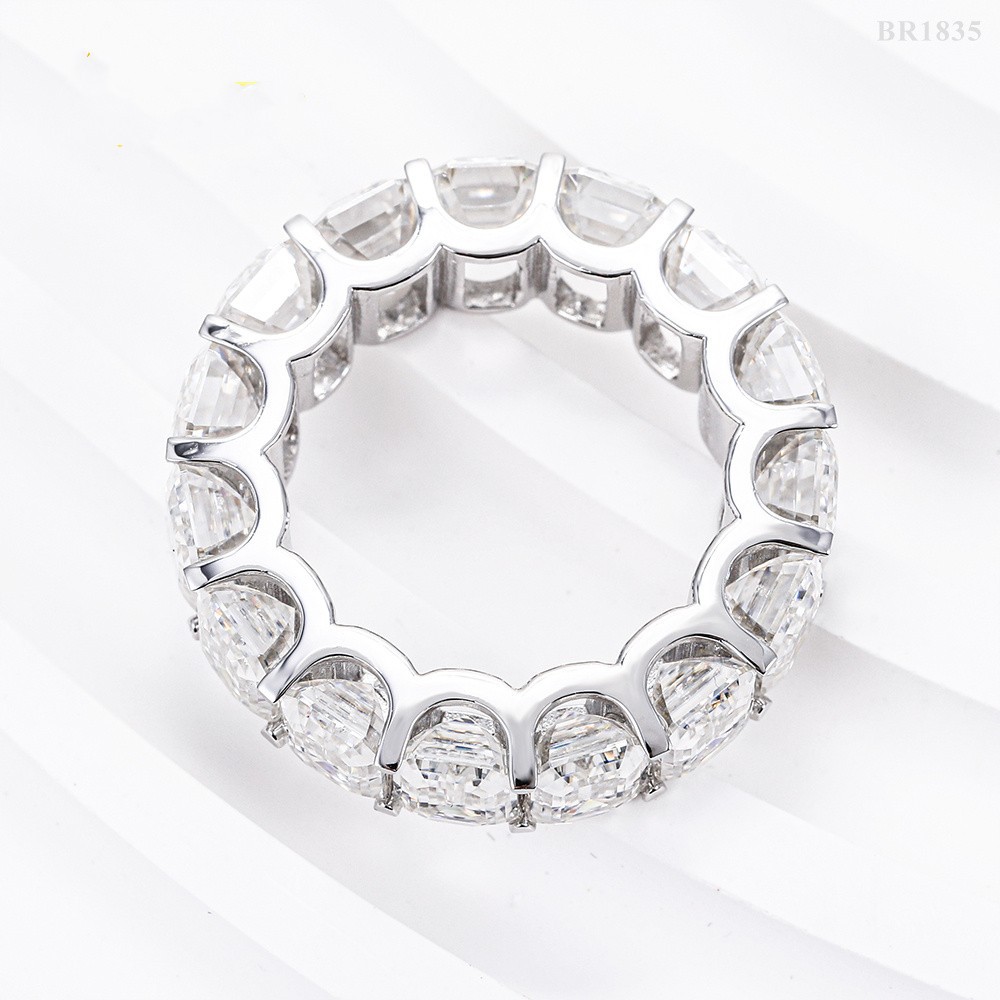 Personality Fine LUxury Jewelry Full Emerald Cut Diamond Rings S925 Sterling Silver VVs1 Moissanite Ring Band of Wedding