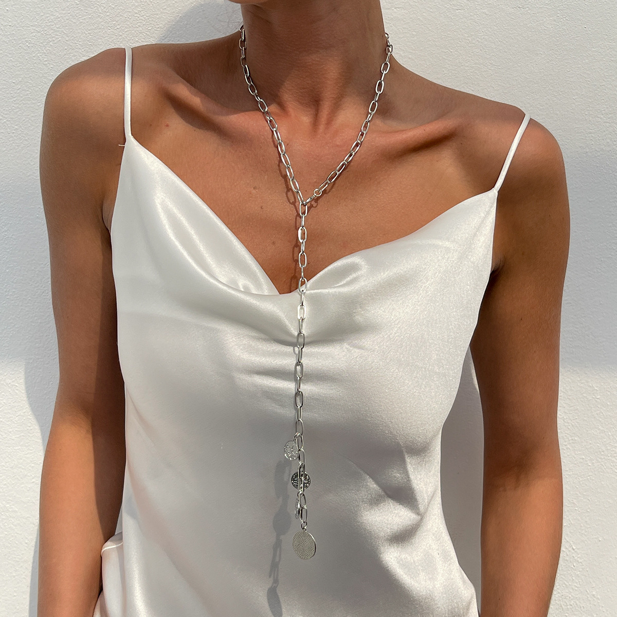 Elegant Long Pearl Y-Shaped Tassel Simple Conch Cross Pendant Layered Necklace