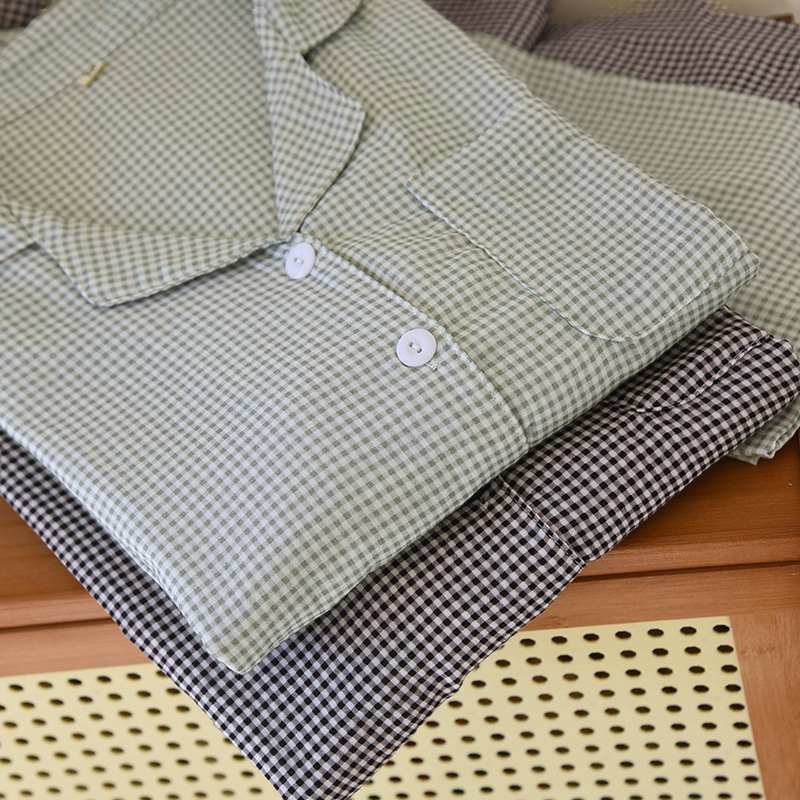 Wholesale baby cotton yarn sleepwear, women's spring and autumn thin style breathable and sweat absorbing collar, small square simple long sleeve